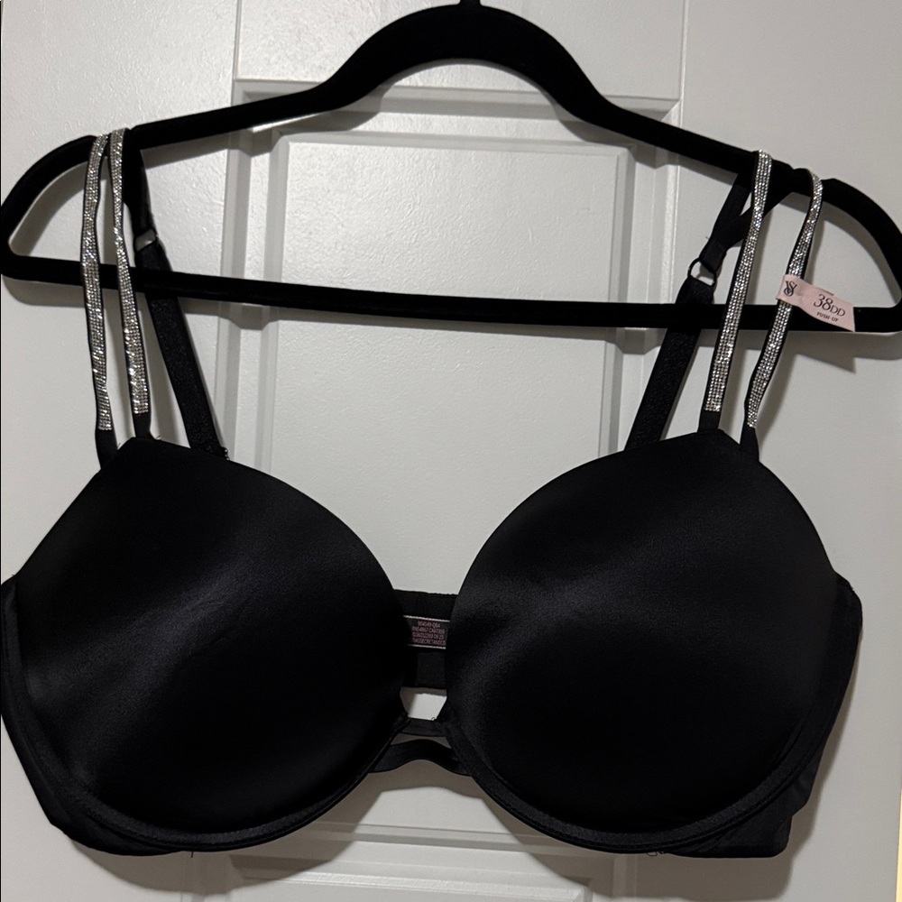 Victoria's Secret Black Padded Bra with Rhinestone Straps